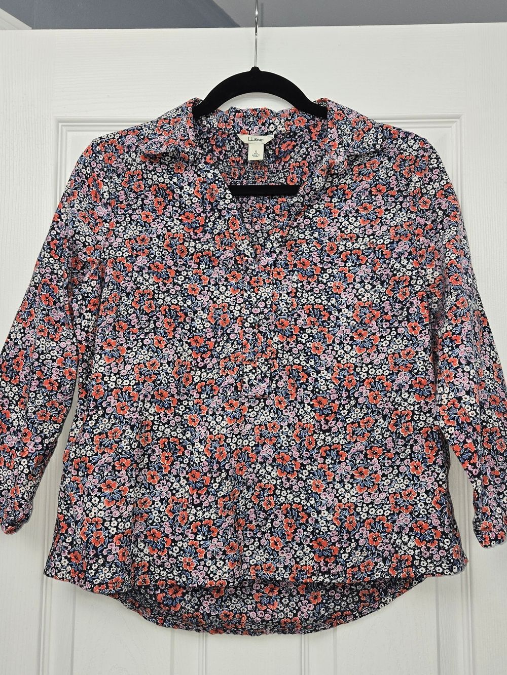 L.L. Bean Ditsy Floral Smocked Notch Neck Top Small | Cottagecore Prairie Blouse